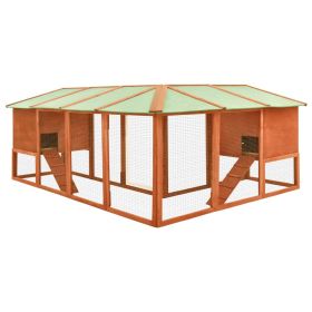 Outdoor Rabbit Hutch with Run Brown Solid Fir Wood Pet House for Backyard Garden Rabbits Chicken Small Animal
