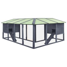 Outdoor Rabbit Hutch with Run Grey and White Solid Fir Wood Wooden Cage Pet House