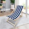 Populus Wood Folding Sling Chair with Dark Blue Stripe - Adjustable Chaise Lounge Chair
