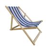 Populus Wood Folding Sling Chair with Dark Blue Stripe - Adjustable Chaise Lounge Chair