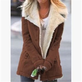 Hot Selling Autumn and Winter Women's Clothing Plus Velvet Single-breasted Warm Cotton Jacket Women (Color: Brown, size: XL)
