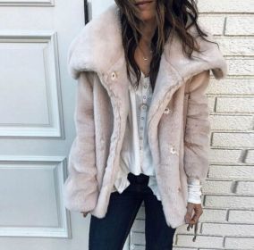 Women's Autumn Winter Casual Fashion Coat Solid Color Plus Size Loose Wool Lapel Warm Plush Jacket (Color: Apricot, size: L)