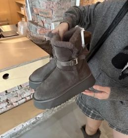 Winter warm snow boots women's new thick soles increase warm and pile thick long cotton shoes (Color: Grey (short tube), size: 40)