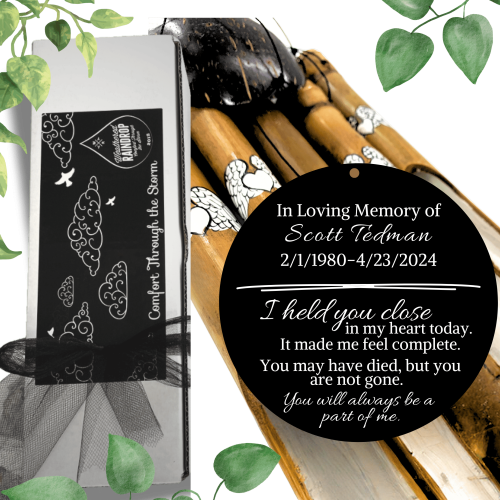 Bamboo Memorial Wind Chime Painted Heart and Angel Wings Sympathy Wind Chime Gift
